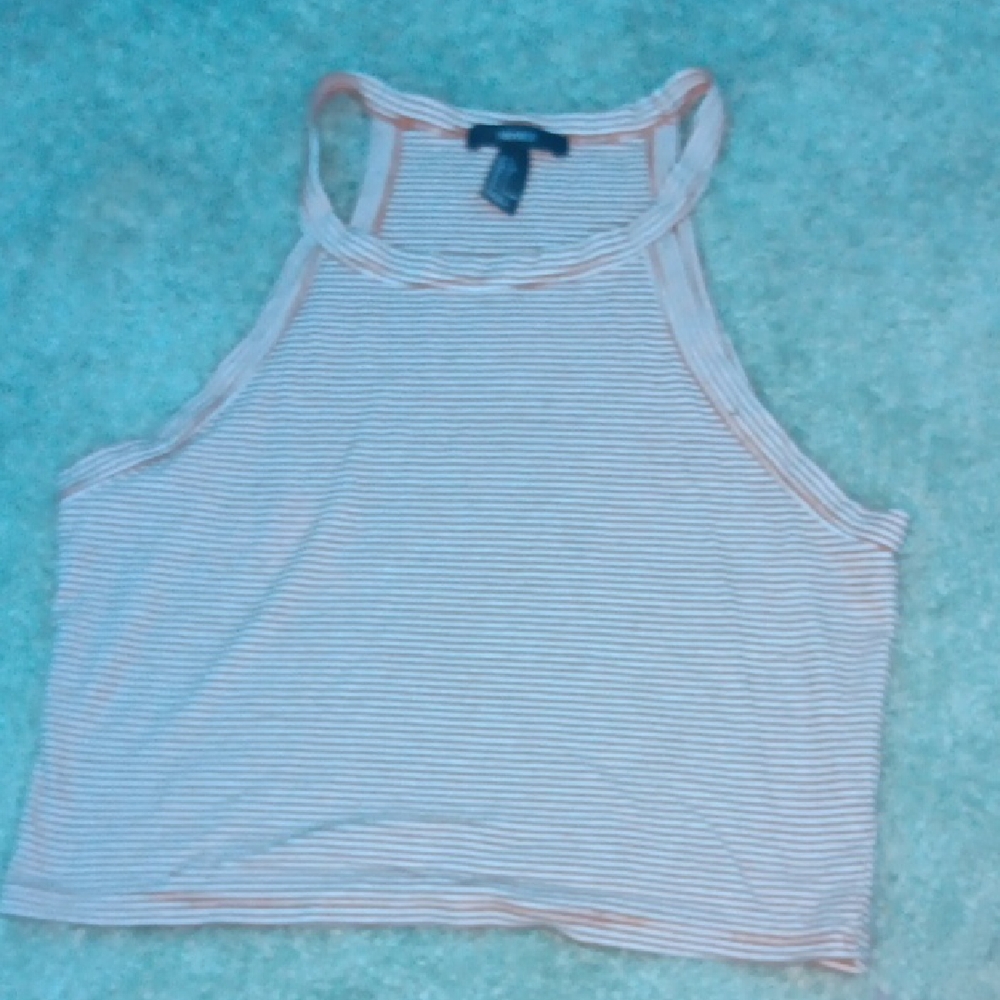 Forever 21 Orange and White Striped Tank Top